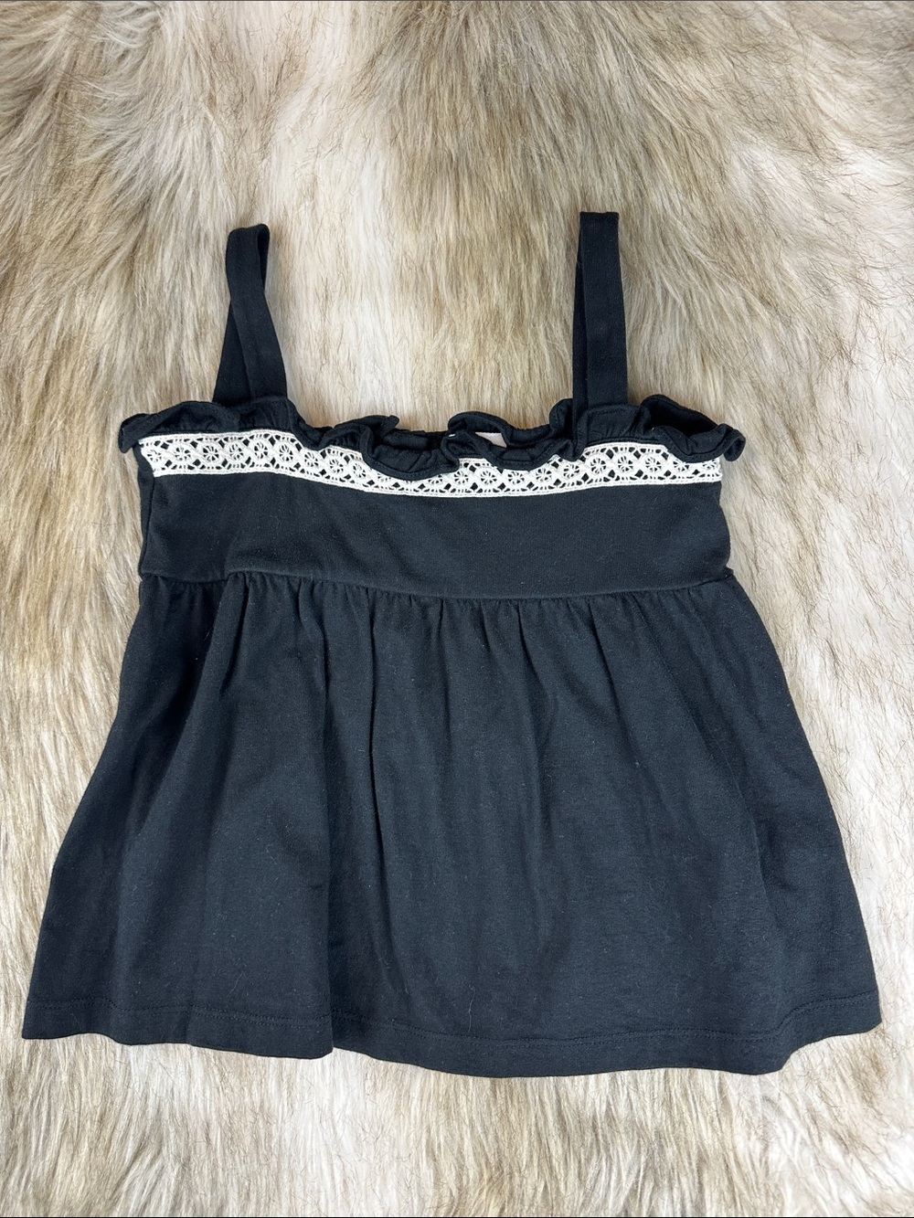 Janie and Jack Girls Black Lace Trim Babydoll Tank Top Size 7
